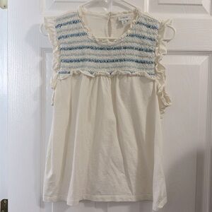 J crew key hole back and embroidered blouse